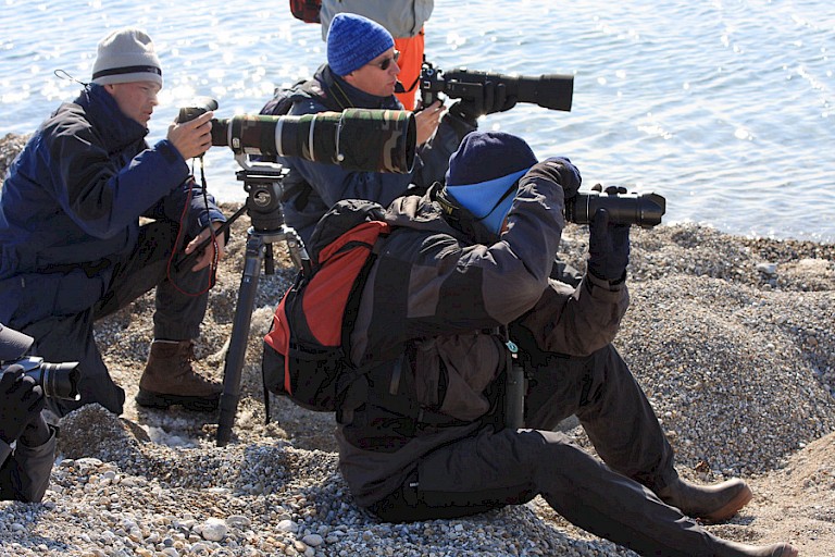 Zodra er iets te zien is, komen de camera's met grote lenzen te voorschijn.