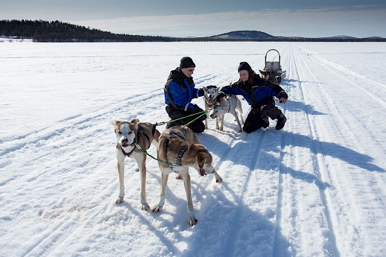 Met de honden over het meer.