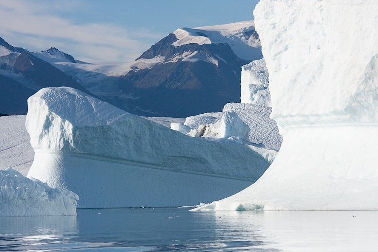 Enorme ijsbergen in de Scoresby Sund.