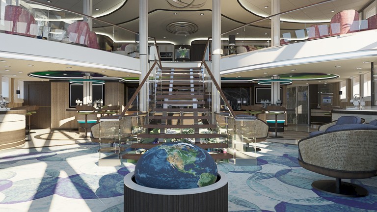 Atrium, een van de mooiste lounges aan boord van de Douglas Mawson