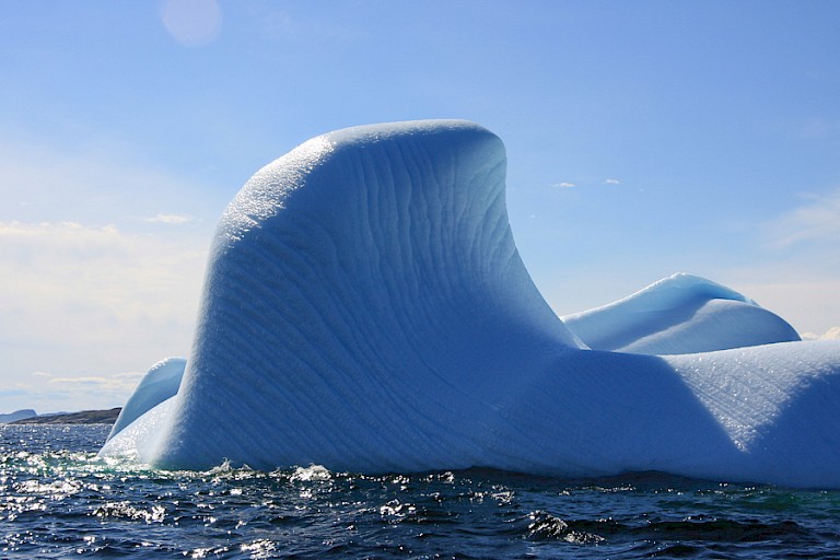 Voor de kust van Labrador drijven immense ijsbergen.
