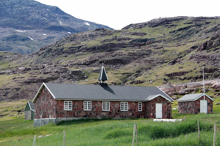 De kerk van Igaliku, Zuid-Groenland.