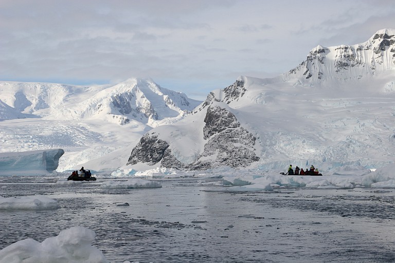 Zodiacexcursie langs gletsjers en tussen het ijs.